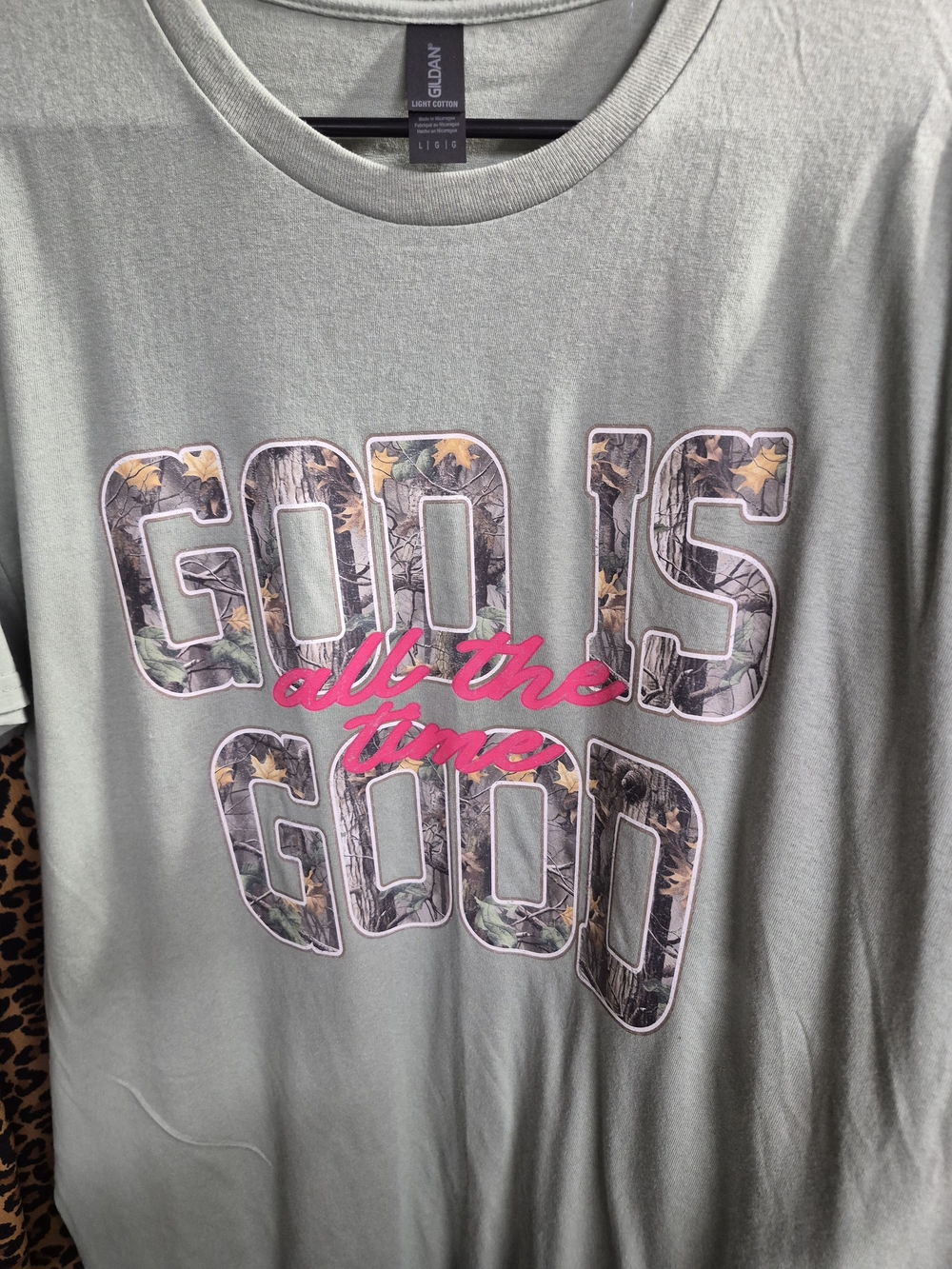 Gildan Sage Green Graphic Tee with Pink Script